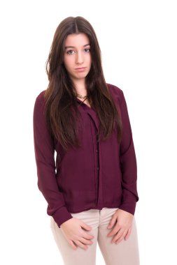 Üzgün bir kadın, beyaz arka plan üzerinde izole stüdyo çekim