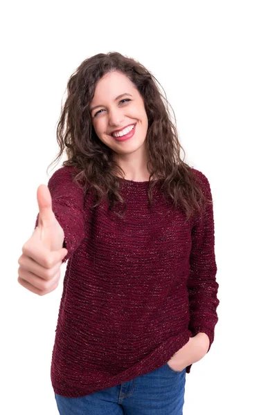 Mooie Jonge Vrouw Signalering Geïsoleerd Witte Achtergrond — Stockfoto