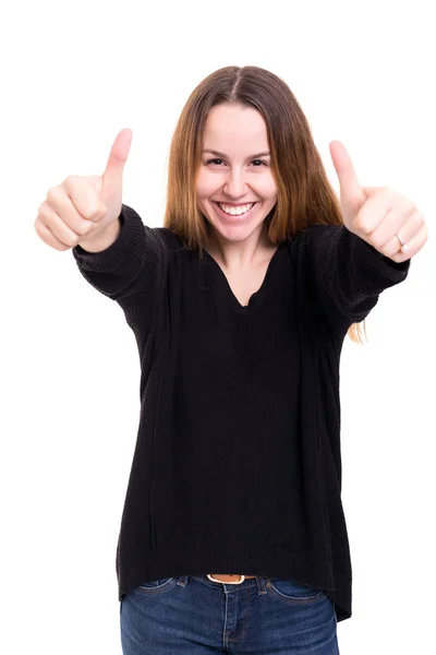 Mooie Jonge Vrouw Signalering Geïsoleerd Witte Achtergrond — Stockfoto