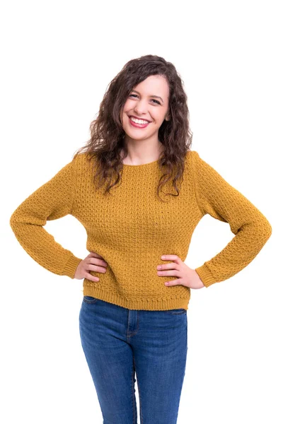 Captura Estudio Una Hermosa Joven Mujer Casual Aislada Sobre Fondo — Foto de Stock