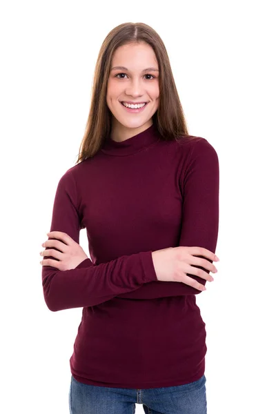 Mujer Joven Casual Sobre Fondo Blanco —  Fotos de Stock