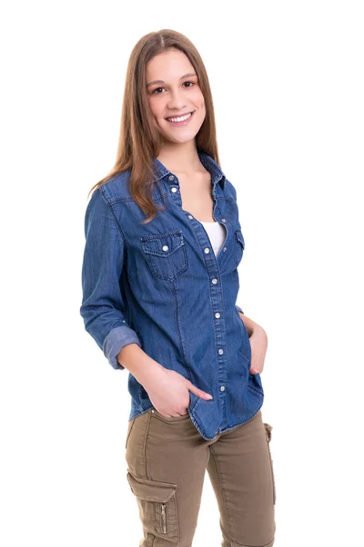 Young Casual Woman White Background — Stock Photo, Image