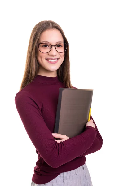 Jeune Femme Affaires Posant Isolé Sur Fond Blanc — Photo