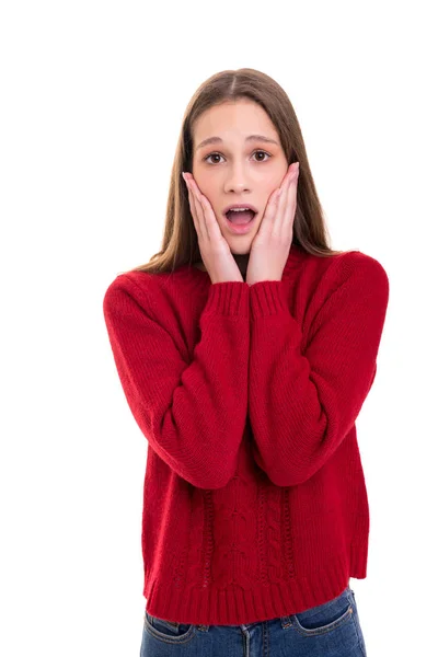 Surprise Jeune Femme Isolée Sur Fond Blanc — Photo