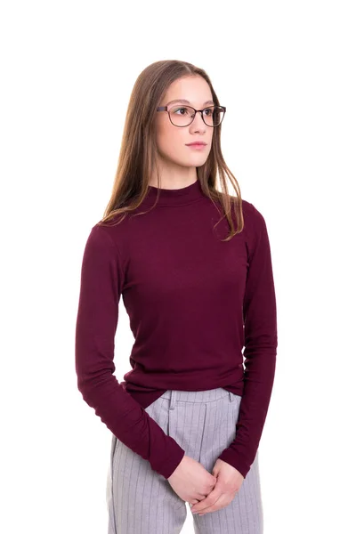 Schöne Junge Geschäftsfrau Posiert Isoliert Über Weißem Hintergrund — Stockfoto