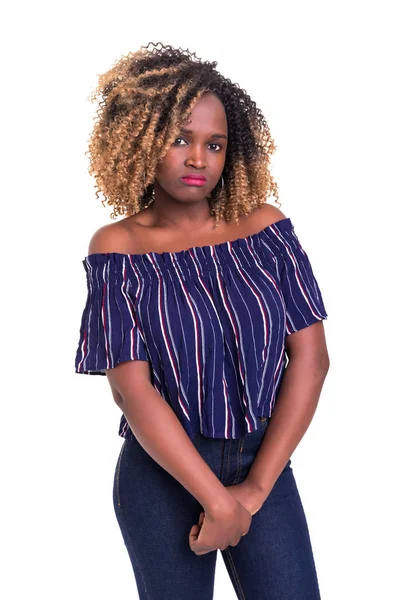 Joven Mujer Africana Posando Sobre Fondo Blanco —  Fotos de Stock