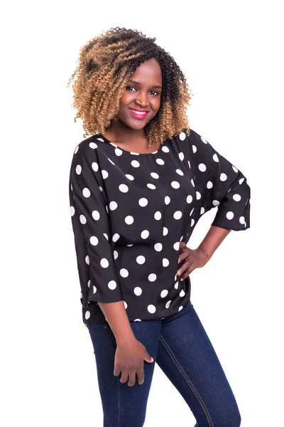Young African Woman Posing White Background — Stock Photo, Image