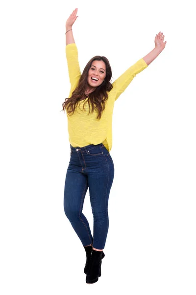 Joven Mujer Casual Posando Sobre Fondo Blanco —  Fotos de Stock