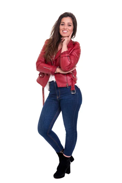 Young Casual Woman Posing White Background — Stock Photo, Image