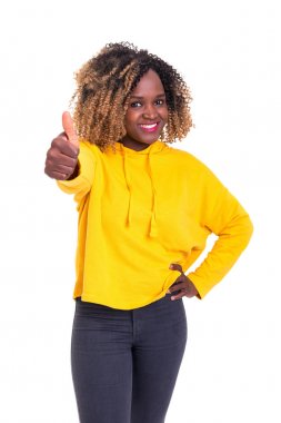 genç kadın Tamam beyaz arka plan üzerinde sinyal