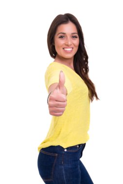 genç kadın Tamam beyaz arka plan üzerinde sinyal