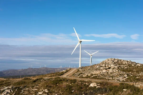 View Windmills Energy Turbines Blue Sky — Stock Photo, Image
