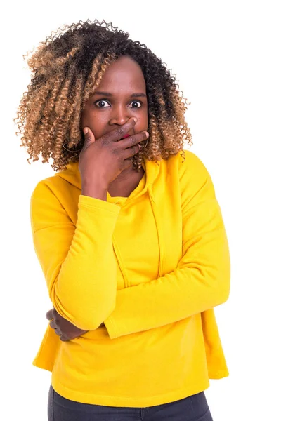 Een Zeer Verbaasd Vrouw Geïsoleerd Een Witte Achtergrond — Stockfoto