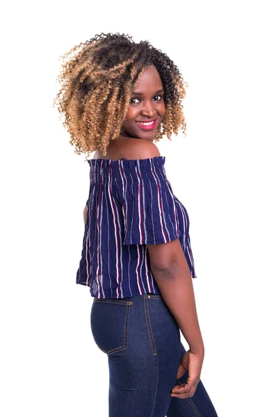 Beautiful Young African Woman Posing Isolated White — Stock Photo, Image