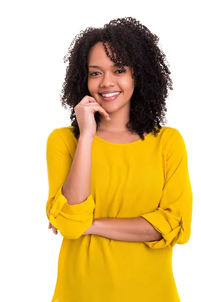 Beautiful Young African Woman Posing Isolated White — Stock Photo, Image