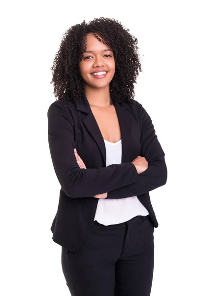 Beautiful African Business Woman Posing Isolated White Background — Stock Photo, Image