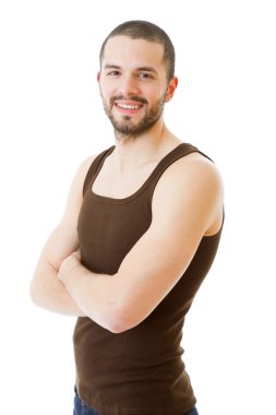 casual adam beyaz zemin üzerine izole mutlu