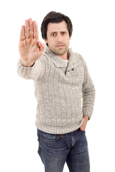 Young man making stop with his hand — Stock Photo, Image