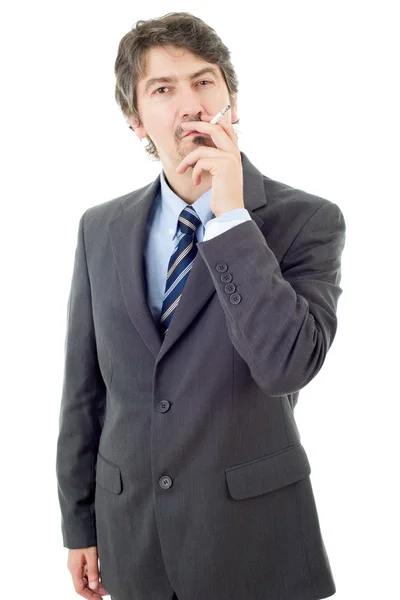 Hombre de negocios fumar aislado sobre un fondo blanco — Foto de Stock