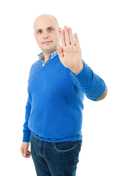 Joven haciendo parada con la mano, aislado — Foto de Stock