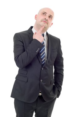 düşünme, üzerinde beyaz izole genç iş adamı