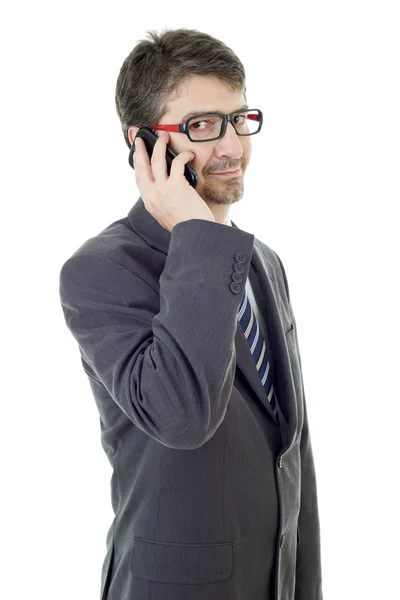 Homem de negócios feliz no telefone, isolado — Fotografia de Stock