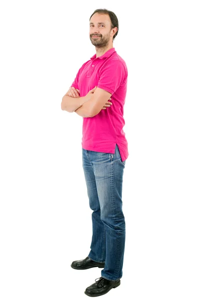 Young casual man full length in a white background — Stock Photo, Image