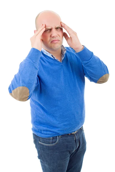 Young casual man with a headache, isolated on white — Stock Photo, Image