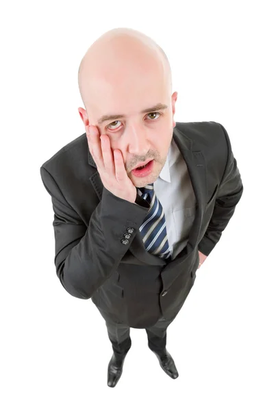 Businessman with a headache, full body, in a white background — Stock Photo, Image