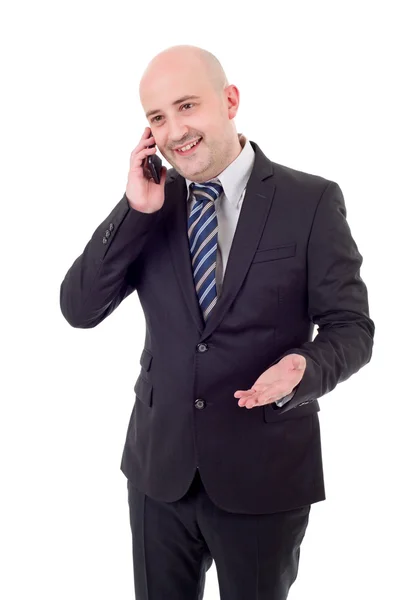 Homem de negócios feliz no telefone, isolado — Fotografia de Stock