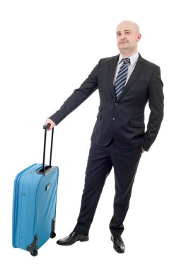 Genç işadamı izole Bagaj ile tam boy