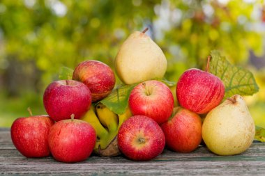 meyve bahçesinde açık ahşap tablo