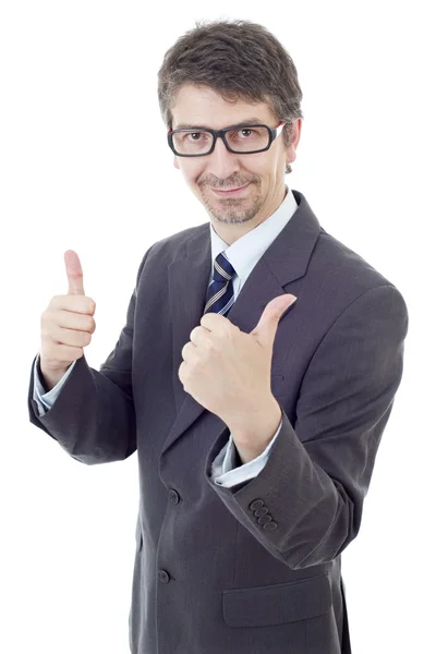 Young business man going thumb up, isolated — Stock Photo, Image