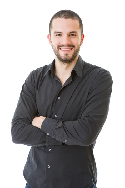 Hombre casual feliz aislado sobre fondo blanco — Foto de Stock