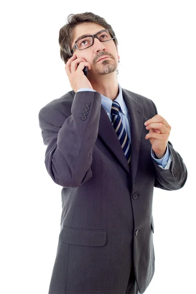 Hombre de negocios feliz en el teléfono, aislado — Foto de Stock