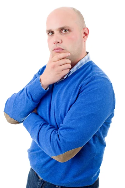 Young casual man thinking, isolated on white background — Stock Photo, Image