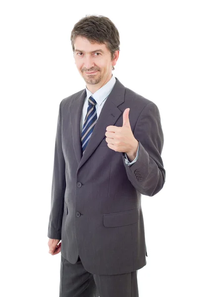 Young business man going thumb up, isolated on white — Stock Photo, Image