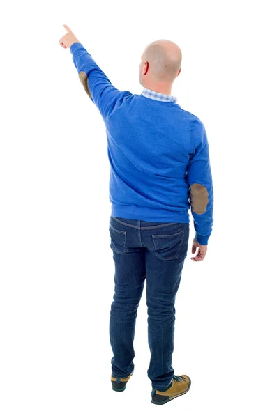 Young casual man full body, pointing, isolated on a white background — Stock Photo, Image