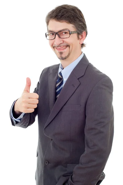 Young business man going thumb up, isolated on white — Stock Photo, Image