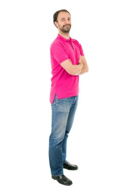 Genç casual adam beyaz bir arka plan tam uzunlukta