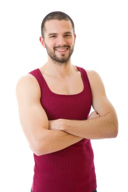 casual adam beyaz zemin üzerine izole mutlu