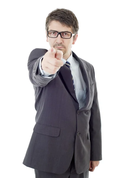 Business man pointing, isolated on white — Stock Photo, Image