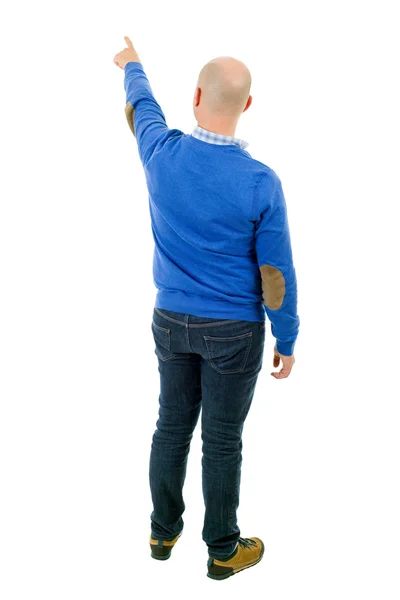 Casual man full body, pointing, isolated on a white background — Stock Photo, Image