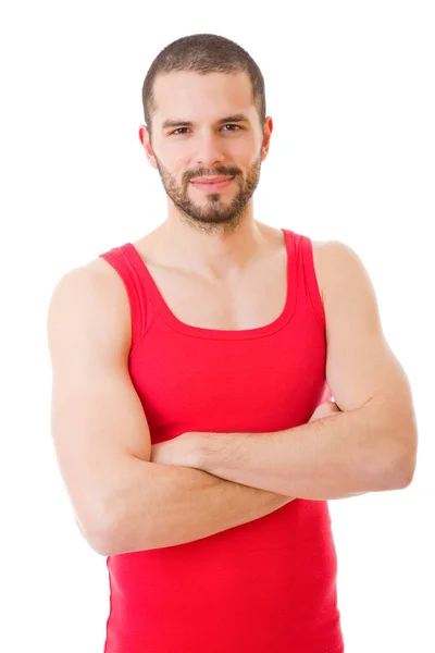 Hombre casual feliz aislado sobre fondo blanco — Foto de Stock