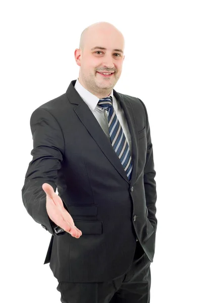 Uomo d'affari in giacca e cravatta offrendo di stringere la mano, isolato — Foto Stock