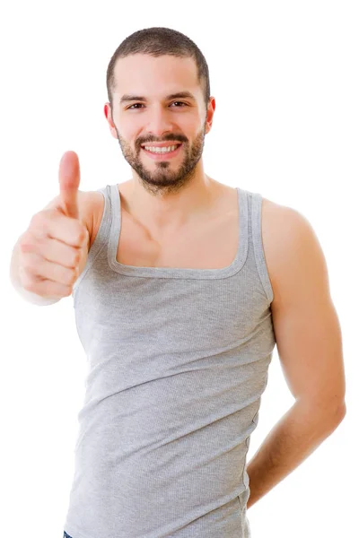 Casual man going thumbs up, isolated — Stock Photo, Image