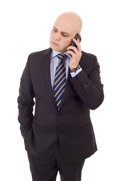 Besorgter Geschäftsmann am Telefon, isoliert — Stockfoto