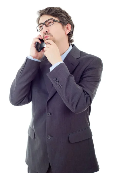 Homem de negócios feliz no telefone, isolado — Fotografia de Stock