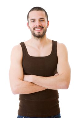 casual adam beyaz zemin üzerine izole mutlu