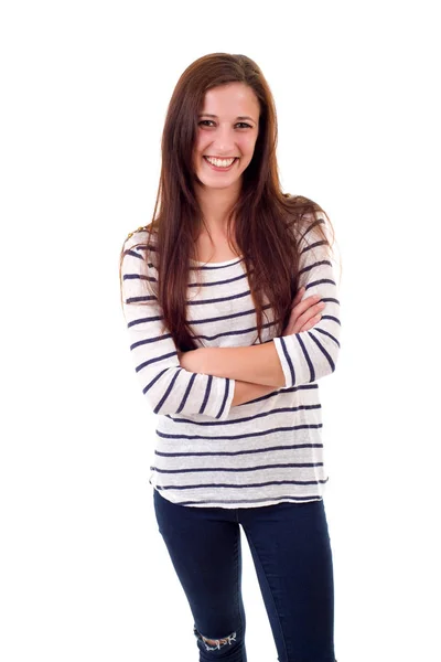 Jovem mulher bonita casual, isolado em branco — Fotografia de Stock